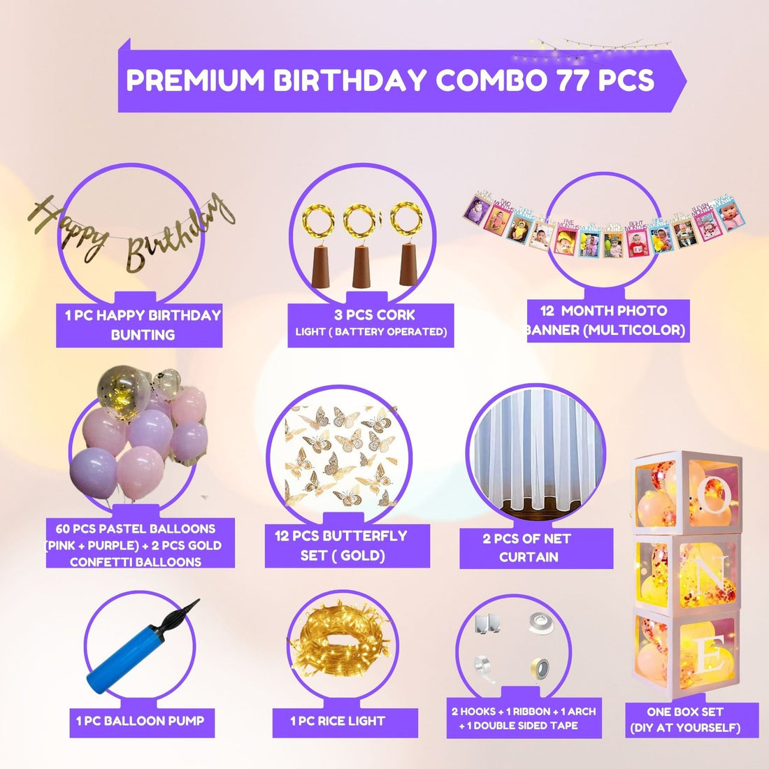 Premium Happy Birthday Combo KIT  Pastel balloon Set for first 1st birthday Theme girls kids ( pack of 77 ,  Multicolor)