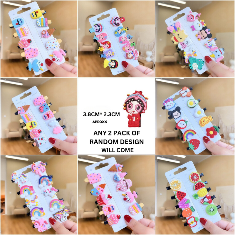 Small unicorn rainbow mermaid cartoon ice cream Hair Clip for Kids - Pack of 2 (Random Design)