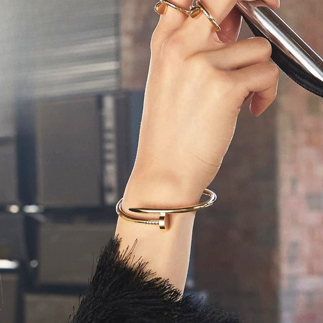 Anti Tarnish Nail Style Cuff Bracelet (Pack of 1, Gold)