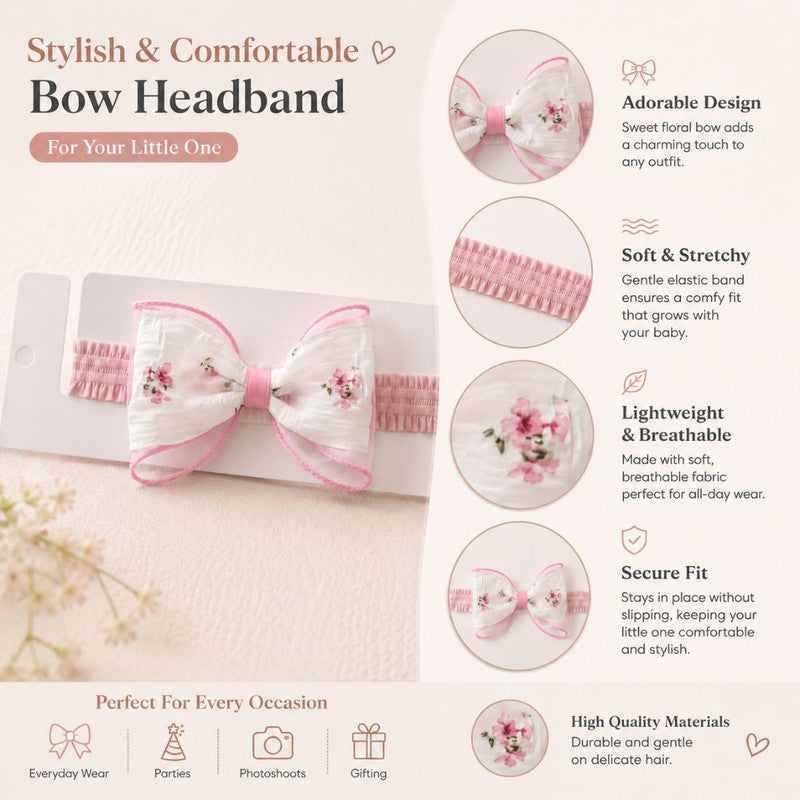 Bow Detailed Floral Designed Headband - Pink