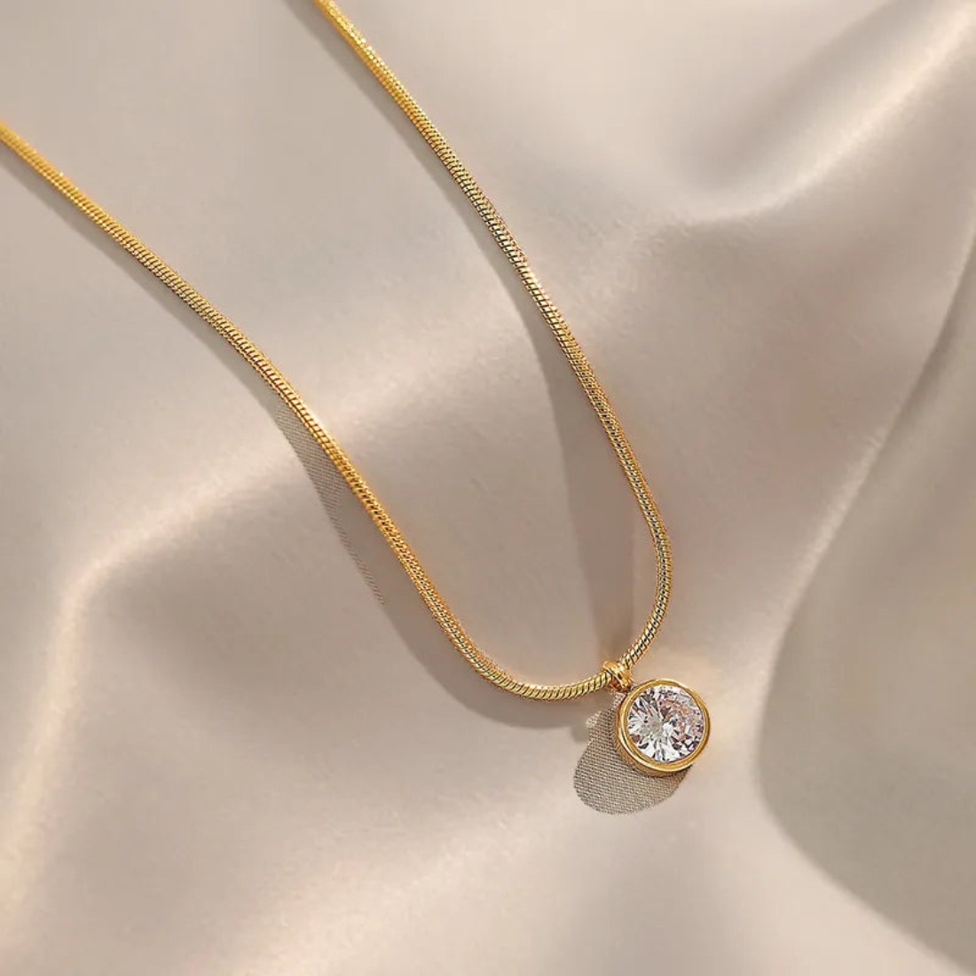 Anti Tarnish Gold Plated Round Zirconia Embellished Pendant ( Gold )