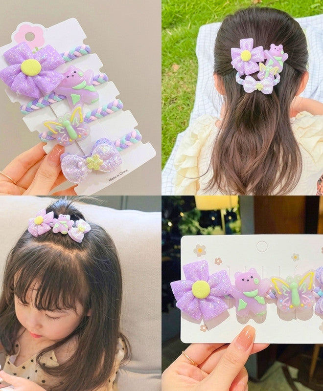 Bow Flower Teddy Design Hair Bands - Purple