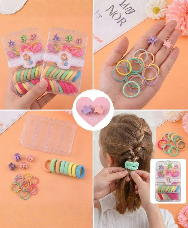 Flower Hair Clips With Rubber Bands Combo Set - Multi Colour