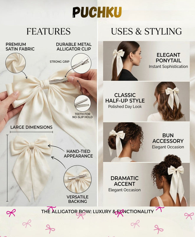 Bow Designed Hair Clip - White
