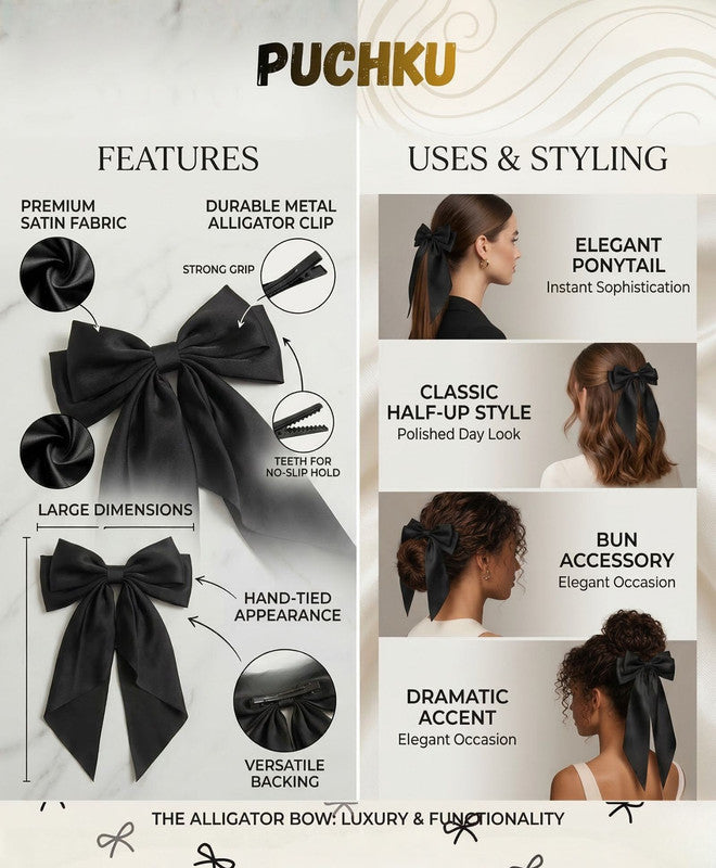 Bow Designed Hair Clip - Black