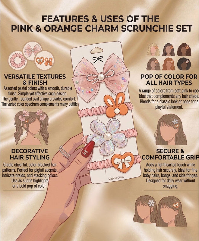 Bow Flower Teddy Design Hair Bands - Orange