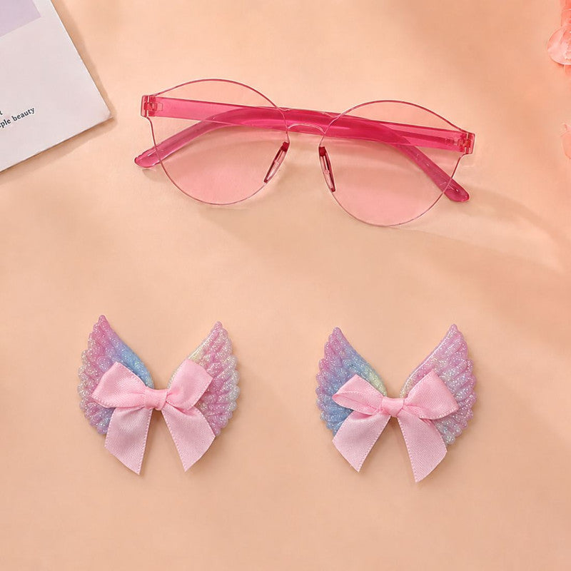 Set of 3 Bow Detailed Hair Clips With Sunglasses - Pink