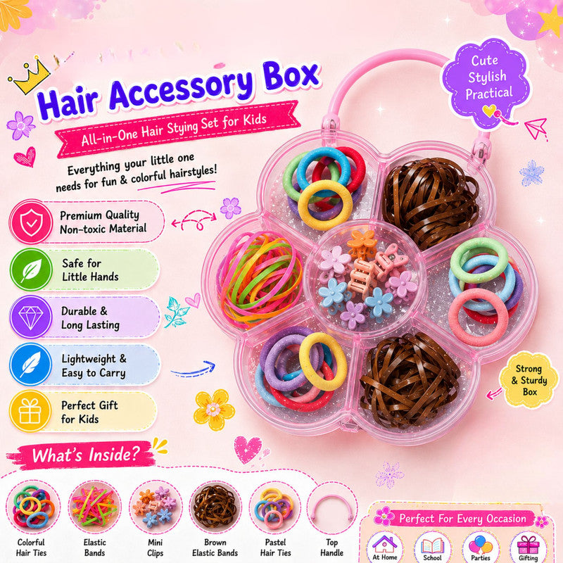 Hair Clips With Rubber Bands Combo Set - Multi Colour