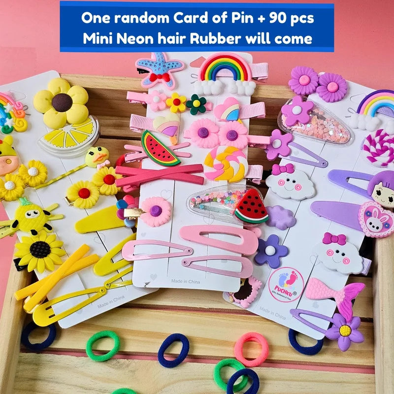 Neon Mini Hair Ties , Unicorn Rainbow Flower Butterfly Hair Clip Pins (Pack of 2, Multicolor) - Puchku.in