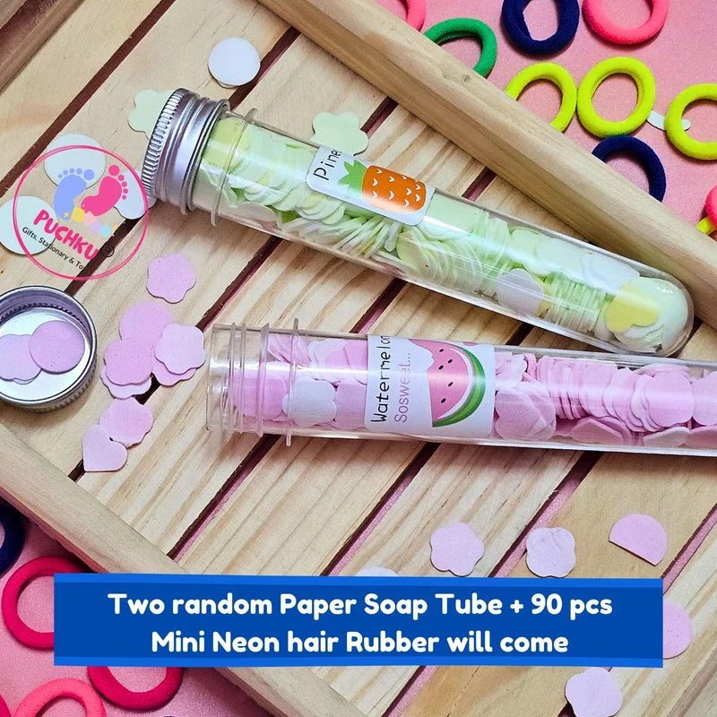 Neon Mini Hair Ties with Test Tube Travel Mini Soap Paper (Pack of 3, Multicolor) - Puchku.in