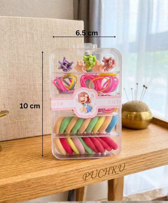 Flower Hair Clips With Rubber Bands Combo Set - Multi Colour