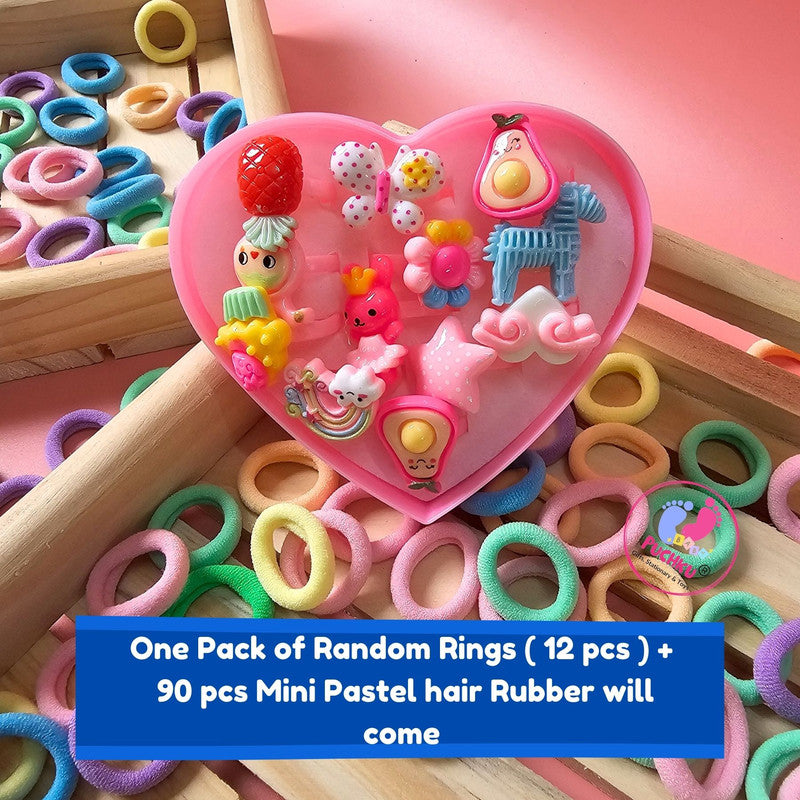 Pastel Mini Hair Ties with Elegant Rings set (Pack of 2, Multicolor)