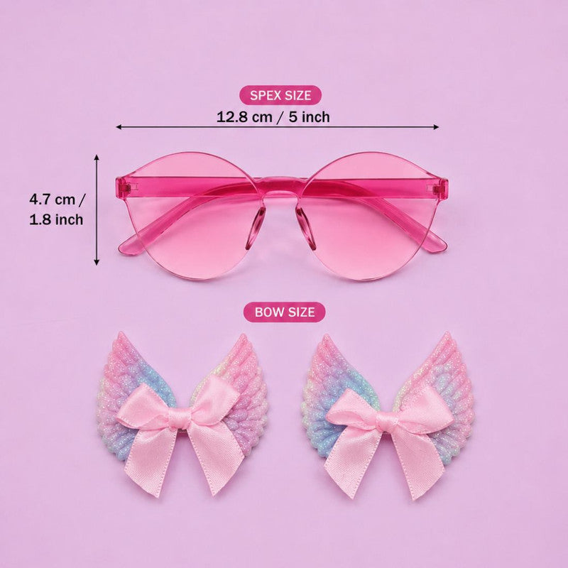 Set of 3 Bow Detailed Hair Clips With Sunglasses - Pink