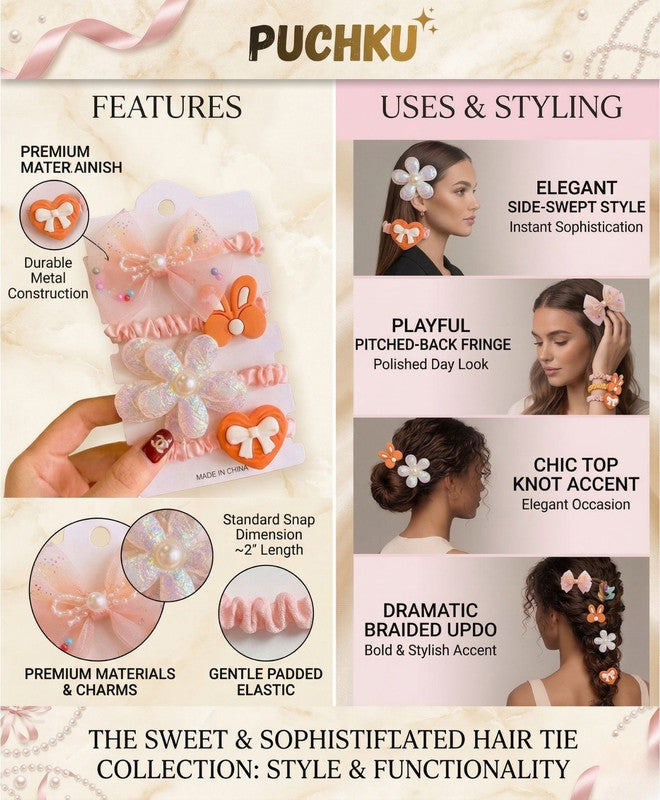 Bow Flower Teddy Design Hair Bands - Orange