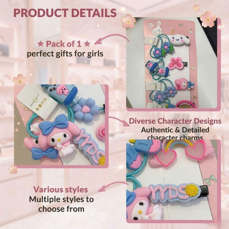Flower Rainbow Hair clips with rubber bands set - Blue