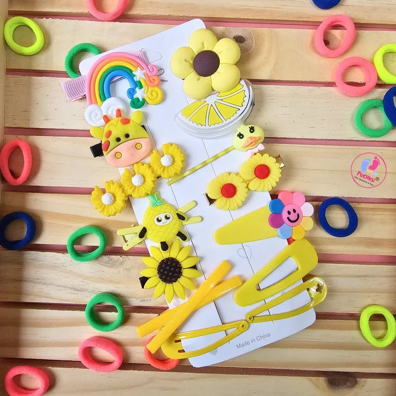 Neon Mini Hair Ties , Unicorn Rainbow Flower Butterfly Hair Clip Pins (Pack of 2, Multicolor) - Puchku.in