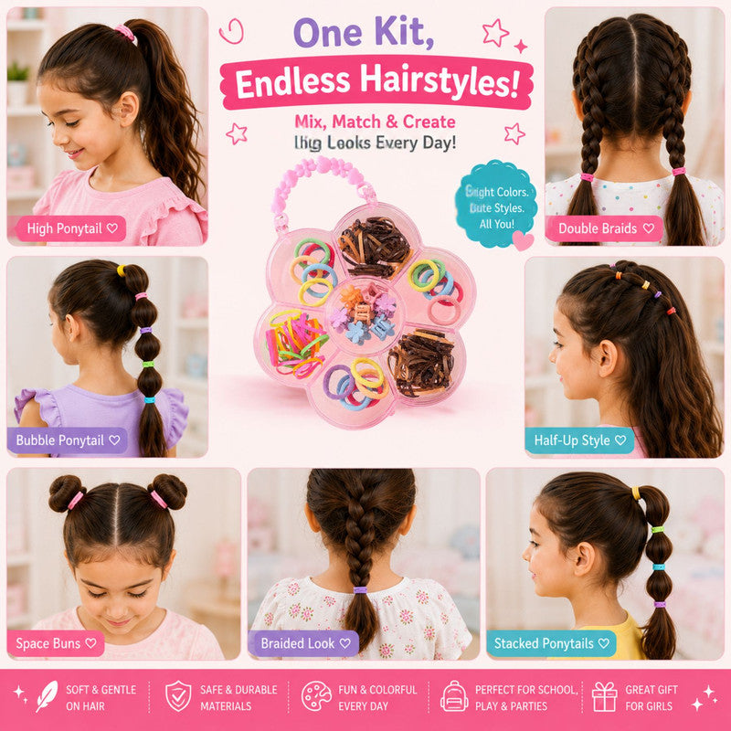 Hair Clips With Rubber Bands Combo Set - Multi Colour