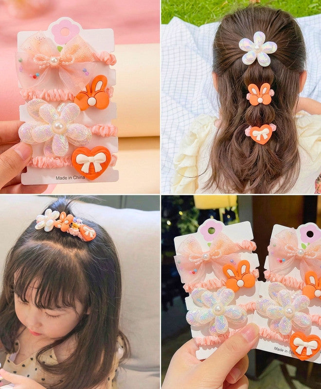 Bow Flower Teddy Design Hair Bands - Orange
