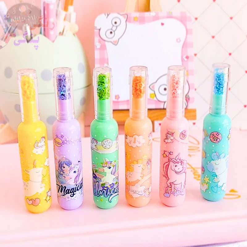 Unicorn Theme Bottle Shape Highlighters Set Of 6 Fine Grip Marker Pen