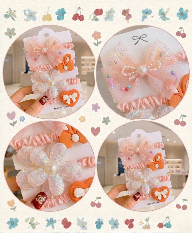 Bow Flower Teddy Design Hair Bands - Orange