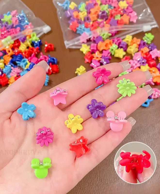 Flower Hair Clips With Rubber Bands Combo Set - Multi Colour