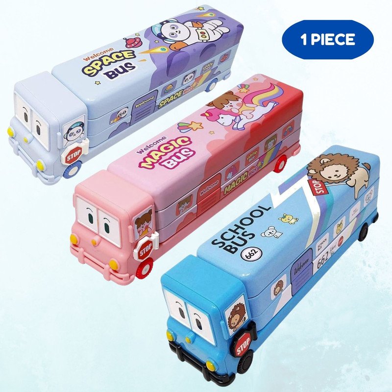 Magic Space Bus Art Metal Pencil Box  (1 Piece , Random Color) - Puchku.in