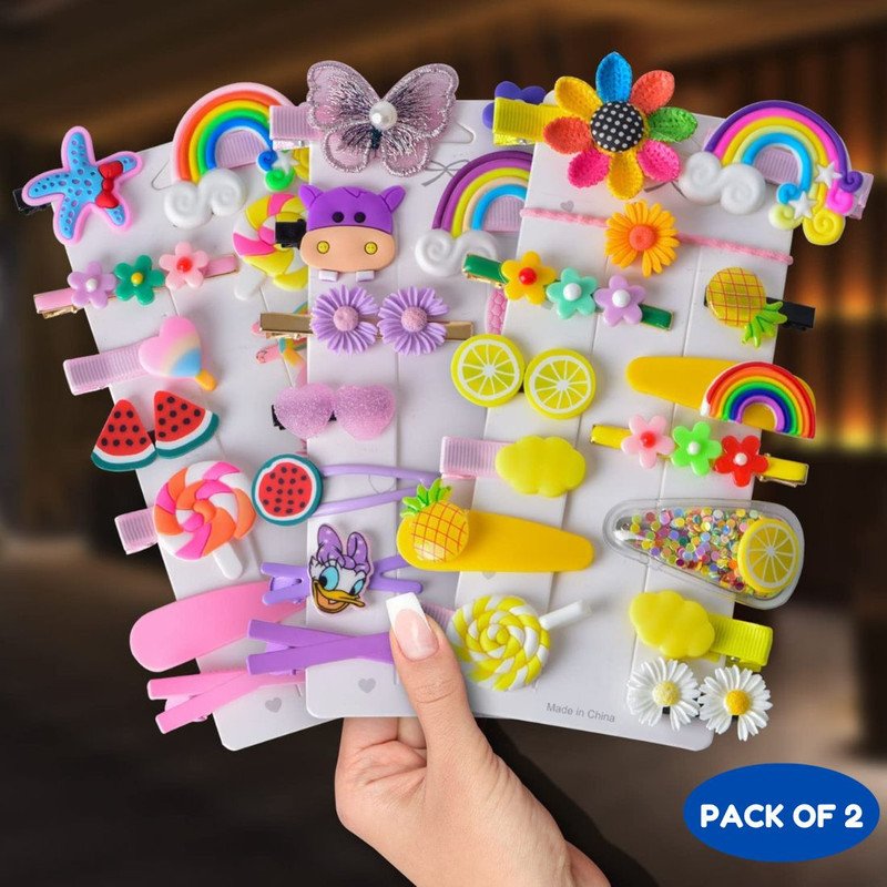 Unicorn Rainbow Flower Butterfly Hair Clip 14 Pins - (Multicolour, Pack of 2) - Puchku.in