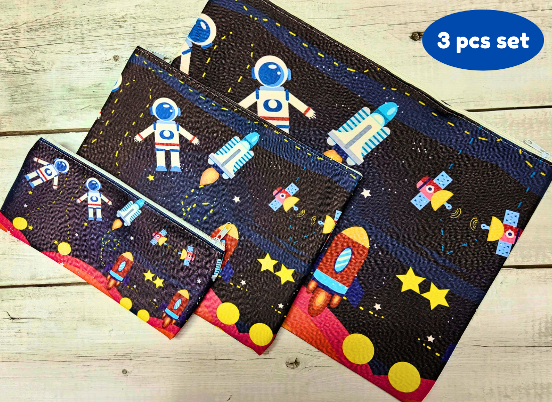 Space Multipurpose Travel Organizer stationery accessories Storage pouches (Pack of 3, Random color) - Puchku.in