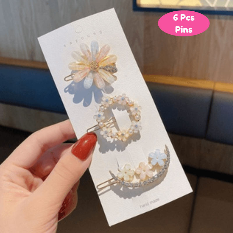 Fancy Pearl Resin Acrylic Hair Clips Rhinestone Bobby Pins for Girls (6 Pieces, Multicolor) - Puchku.in