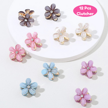Flower Hair Mini rhinestone Clutcher Hair Accessories for Girls kids gifts (Multicolor, 12 pieces) - Puchku.in