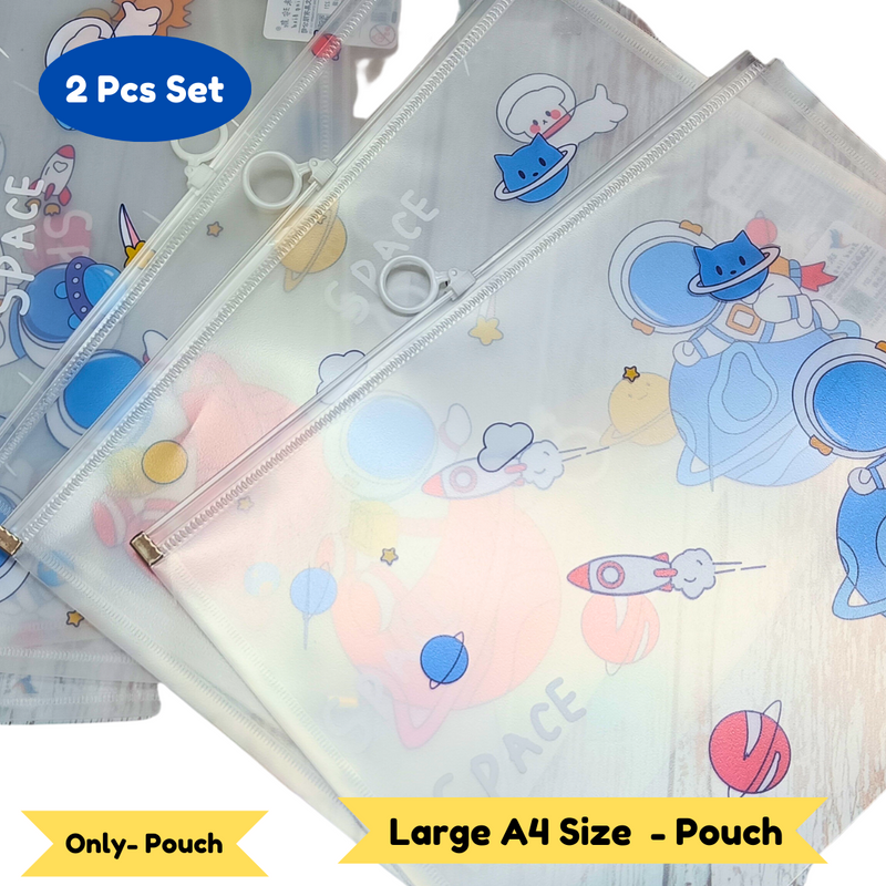 Space Transparent Pouches Pencil Pouch/Case for Kids | Assorted Design -Multi Color, Pack of 2 for Birthday Return Gifts - Puchku.in