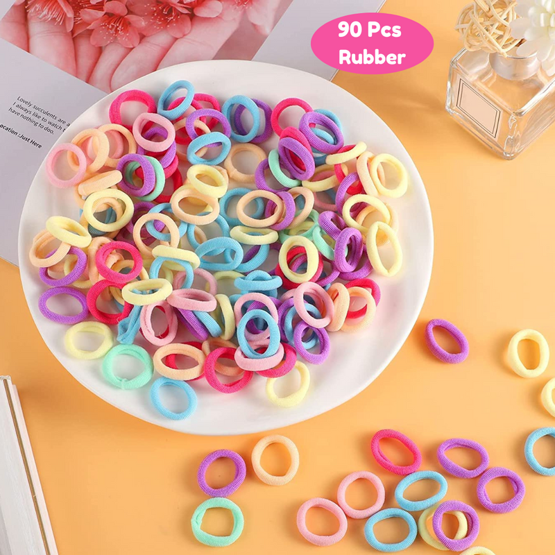 Multicolor pastel mini Hair ties rubberband for kids girl hairstyling photography (Multicolor, 90 pieces) - Puchku.in