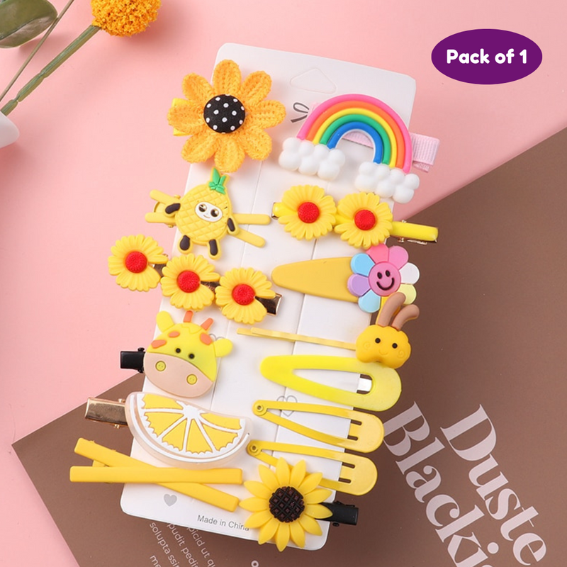 hair pins accessories for girls rainbow unicorn flower design (Pack of 1, Random Design Yellow Color) - Puchku.in
