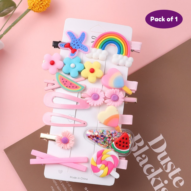 hair pins accessories for girls rainbow unicorn candy design (Pack of 1, Random Design Pink Color) - Puchku.in