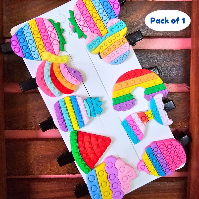 Small Pop it Design Hair Clip for Kids - Pack of 1(Random Design) - Puchku.in