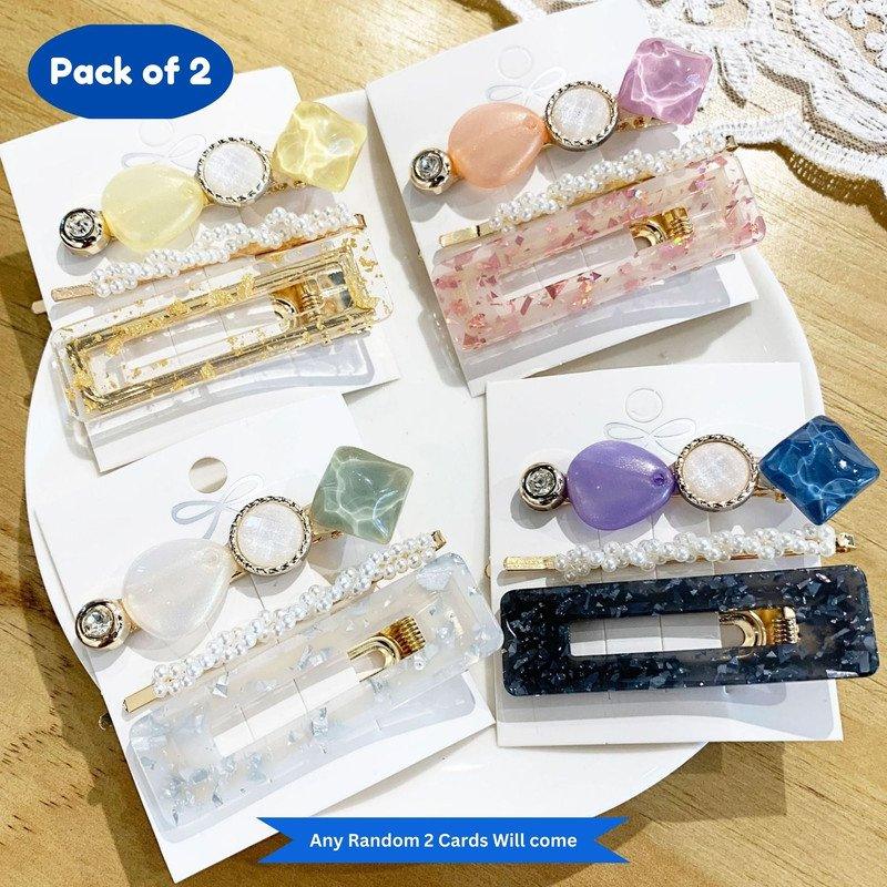 Embellised hair Pin and clip set Partywear casual ( Pack of 2, Multicolor) - Puchku.in