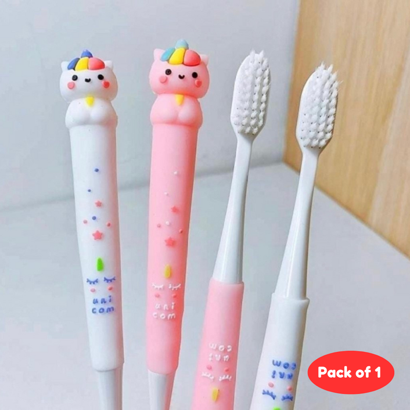 Unicorn Kids Toothbrush Extra Soft Bristles ,Ergonomically Designed Grip For girls (Random design,Pack of 1) - Puchku.in