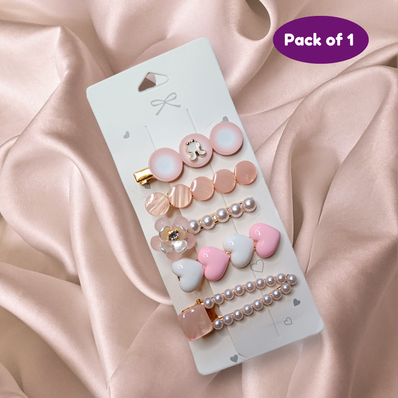 Stylish Pearl Barrettes Hair Pin Accessories Combo Set (Pack of 1, Pink Theme) - Puchku.in