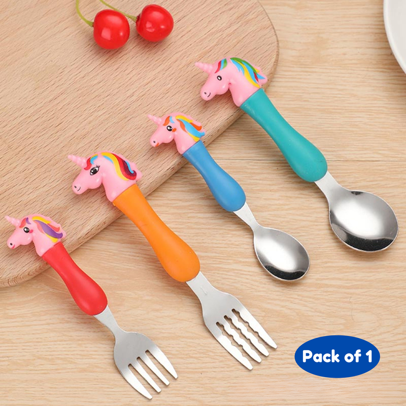Stainless Steel Pink Unicorn Spoon & Fork Set (Multicolor , pack of 1) - Puchku.in