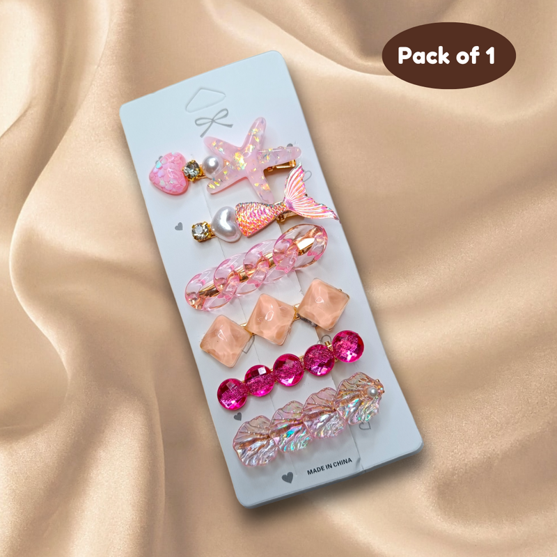 Stylish Pearl star Fish Sea Barrettes Hair Pin Accessories Combo Set (Pack of 1, Pink Theme) - Puchku.in