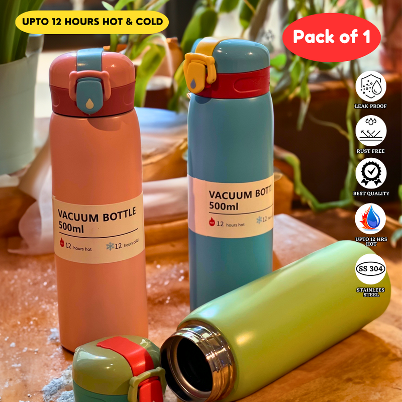 Insulated Stainless Steel Flask Water Bottle - 500 ml (Pack of 1, Assorted Color) - Puchku.in