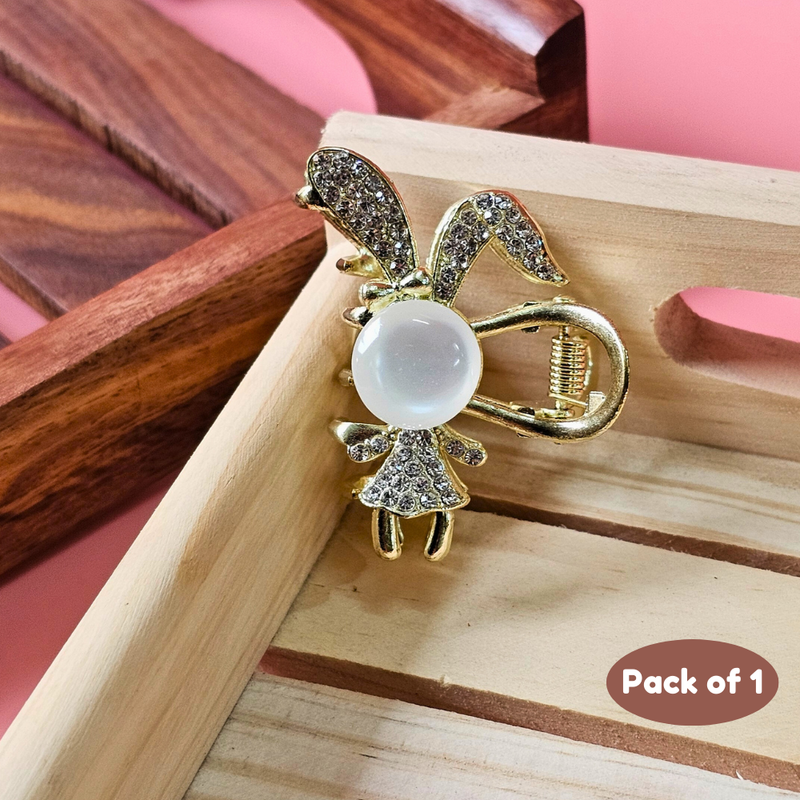 Rhinestone Bunny Hair Claw Clutcher cute for kids girls ( Pack of 1 , Gold ) - Puchku.in