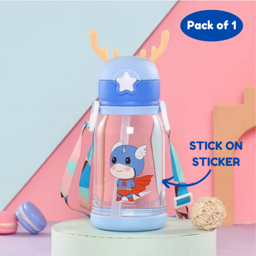 Water Bottle Sipper for Kids Cute Plastic, School Sports Bottle for Girls/Boys BPA Free Bottle (Pack of 1, Random Design) - Puchku.in