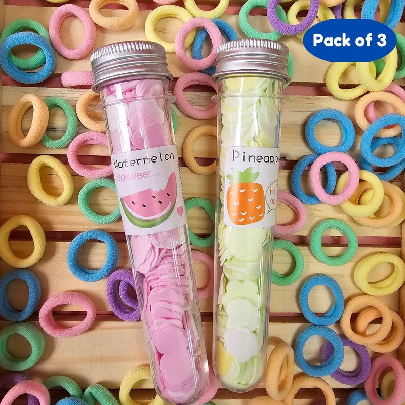 Pastel Mini Hair Ties with Test Tube Travel Mini Soap Paper (Pack of 3, Multicolor) - Puchku.in