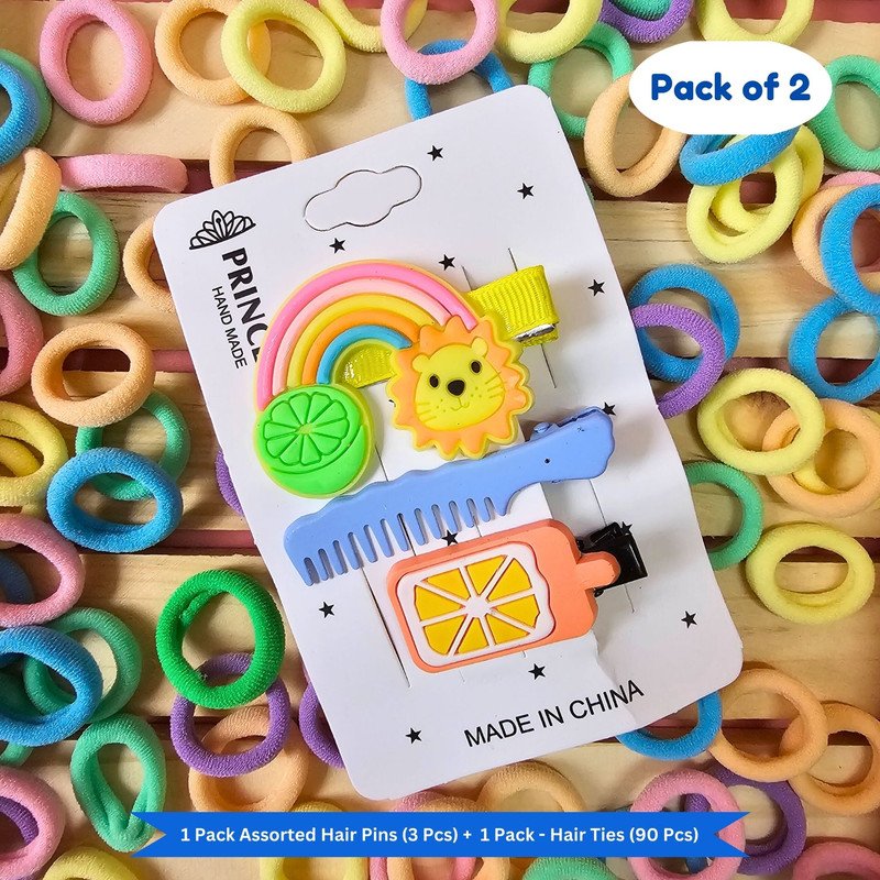 Pastel Mini Hair Ties , Rainbow Flower Butterfly Hair Clip Pins (Pack of 2, Multicolor) - Puchku.in