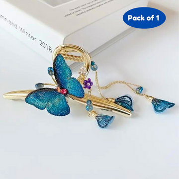 Metal Butterfly Hair Clips Large Flower Tassel Claw Clip Hair Accessories for Girls & Women (Pack of 1, Multicolor) - Puchku.in