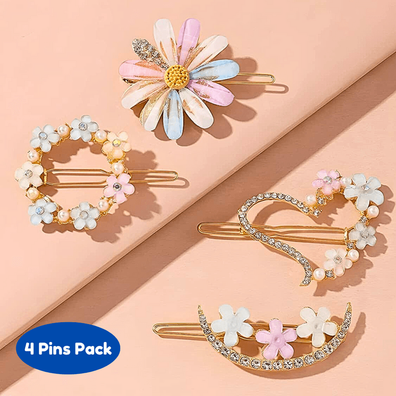 4 pcs Rhinestone Hair Pins for girls ( Multicolor) - Puchku.in