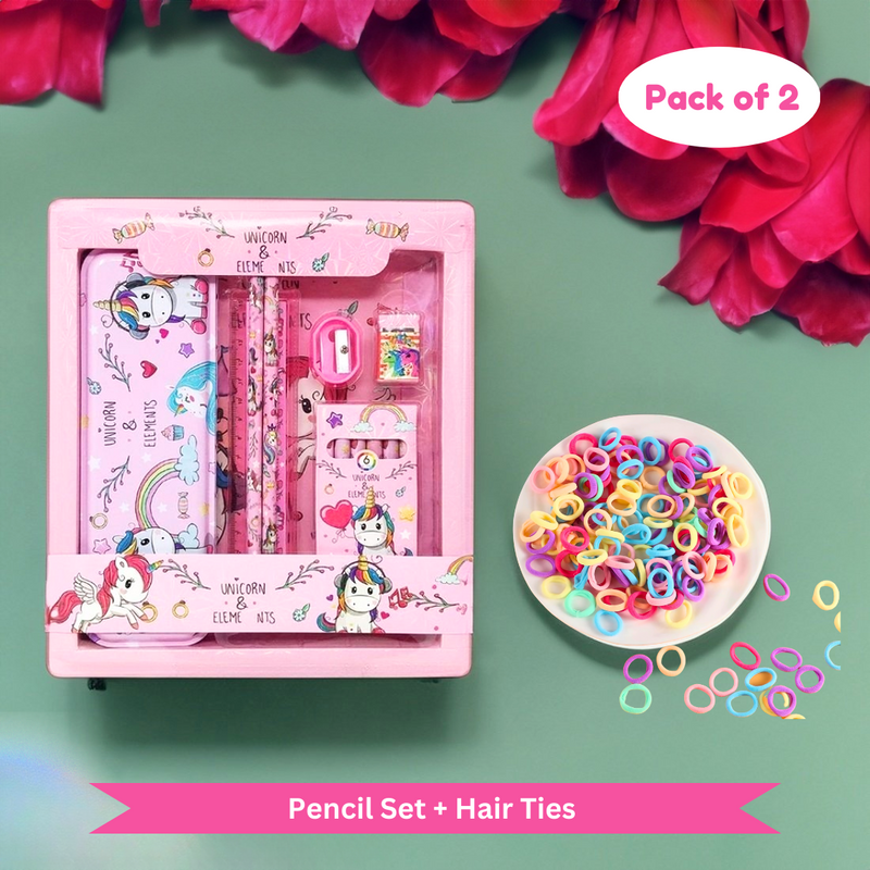 stationery Gift set and Hair ties for girls kids for school (Pack of 2 , Multicolor) - Puchku.in