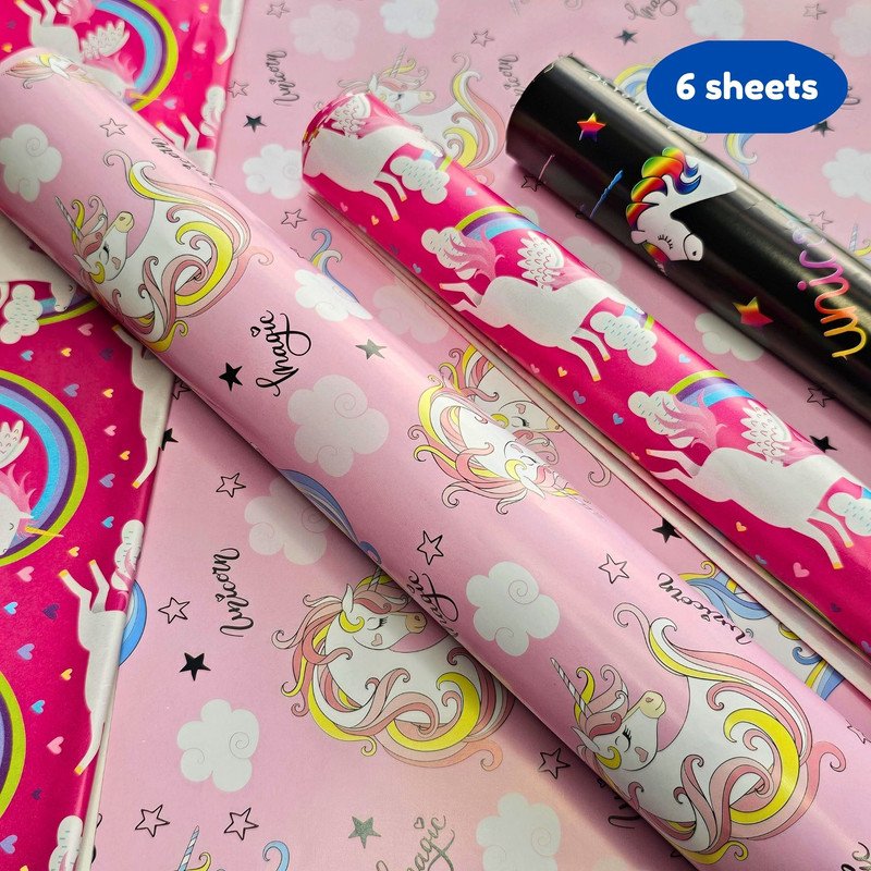 Unicorn Gift Wrapping Paper for Gift Wrap (Random Unicorn Design, 6 Sheets) - Puchku.in