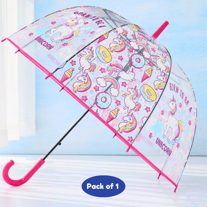Clear Umbrella with Unicorn Print for Kids, Girls, School (Pack of1, Random print &color) - Puchku.in